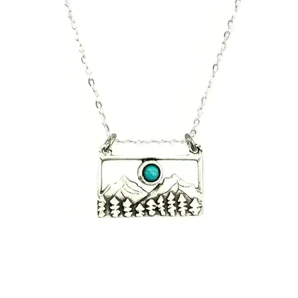 Turquoise Western necklace mountain pendant